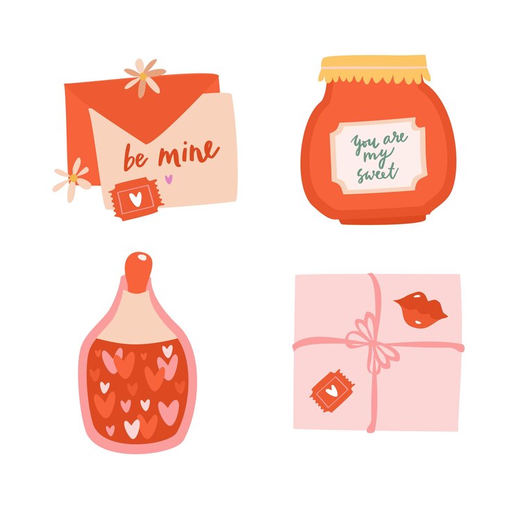 Free Vector happy valentines day set of cozy things