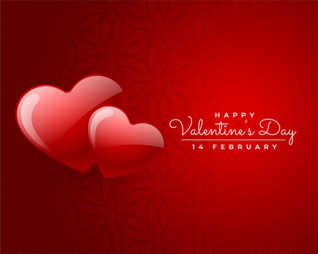 С днем святого валентина два красных сердца любят дизайн карты