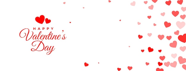 Vettore gratuito felice giorno di san valentino banner bianco con cuori di amore