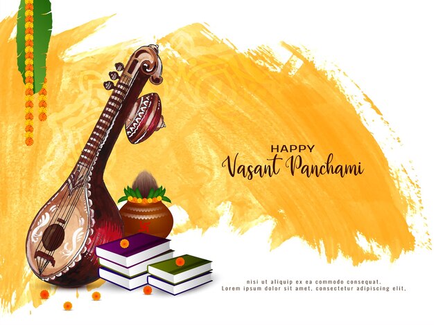 Карта фестиваля Happy Vasant Panchami с красивым дизайном вины