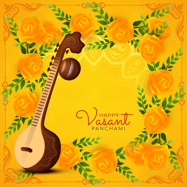 Happy vasant panchami hindu festival celebration background design vector