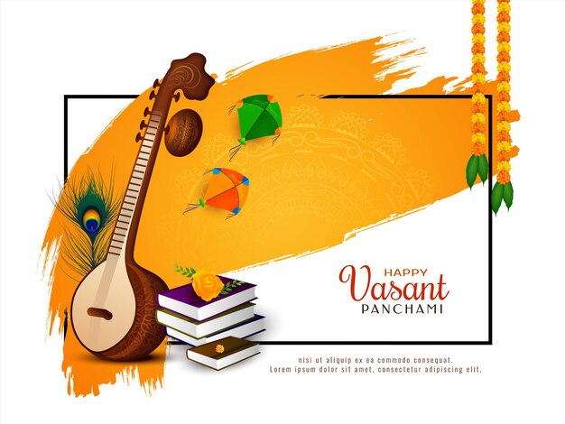 Happy Vasant Panchami Indian Hindu festival greeting ethnic background vector