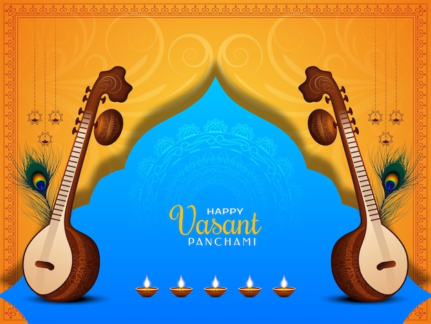 Free vector happy vasant panchami indian hindu festival greeting ethnic background