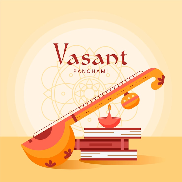 मुफ़्त वेक्टर happy vasant panchami instrument flat design