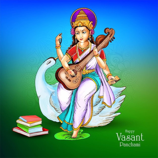 Vettore gratuito buona vasant panchami puja dell'india design della carta