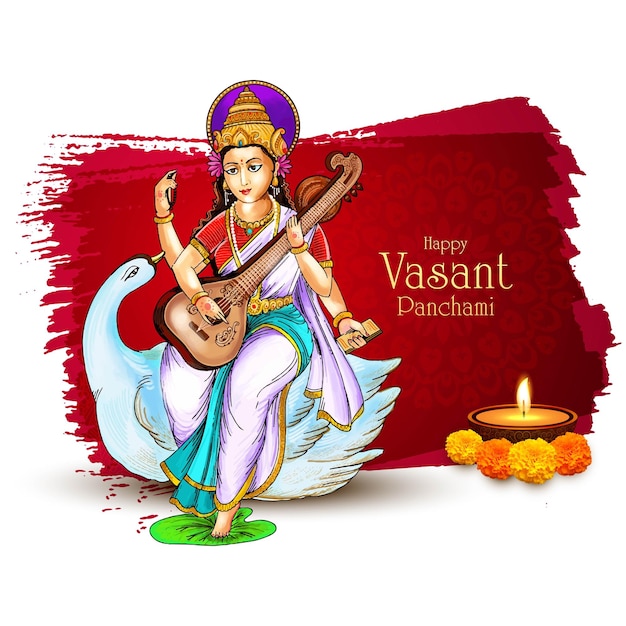 Free vector happy vasant panchami puja of india card design
