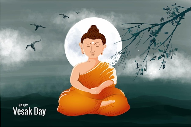 Free vector happy vesak day or buddha purnima card background