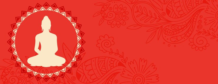 Free Vector happy vesak day or buddha purnima red banner with text space
