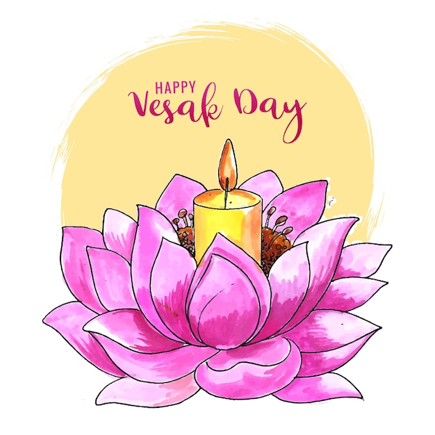 Free vector happy vesak day lettering postcard on flower card design