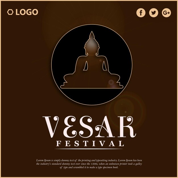happy vesak greetings dark brown black background social media design banner