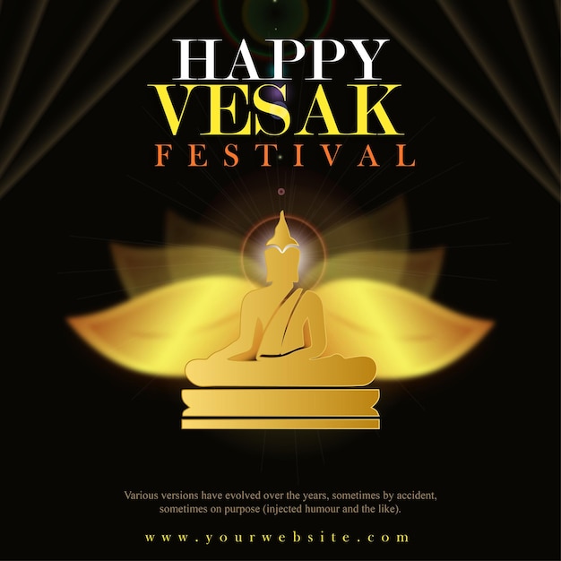 해피 vesak 인사말 황금 검은 배경 소셜 미디어 디자인 배너 무료 벡터