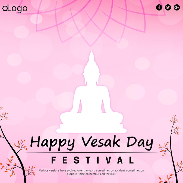 Vesak 인사말 밝은 보라색 흰색 배경에 소셜 미디어 디자인 배너입니다.