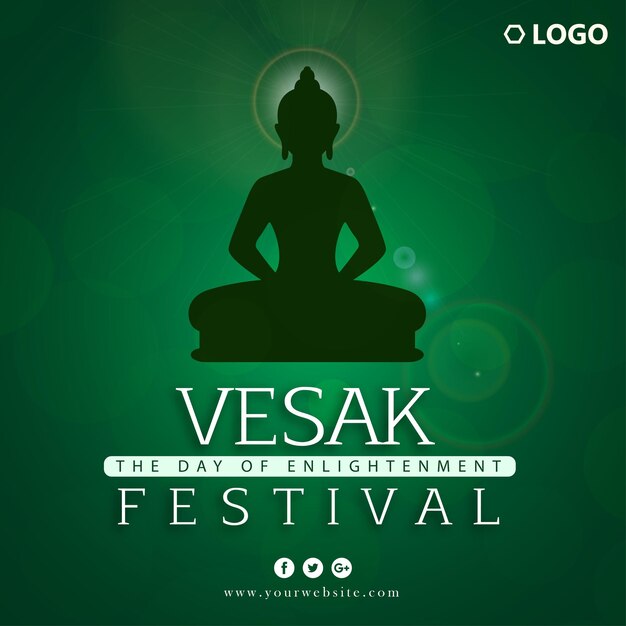 해피 Vesak 인사말 소나무 녹색 배경 소셜 미디어 디자인 배너