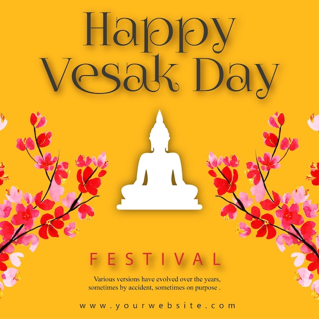 Free vector happy vesak greetings purple red flowers yellow background social media design banner free vector