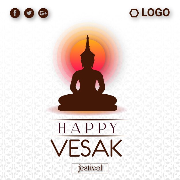 해피 Vesak 인사말 흰색 검정색 배경 소셜 미디어 디자인 배너