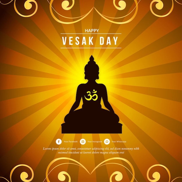 Happy Vesak Greetings Yellow Black Background Social Media Design Banner Free Vector