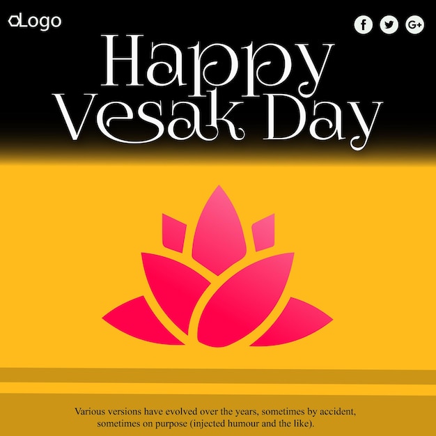 노란색 검정색 배경에 행복 vesak 인사말 소셜 미디어 디자인 배너