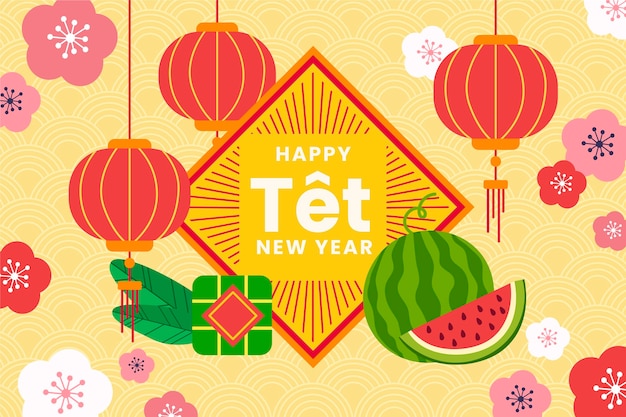 Happy vietnamese new year 2021 with tet cake