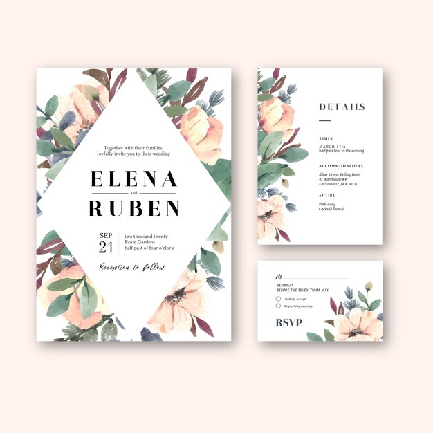 Happy Wedding card floral garden invitation card marriage, rsvp detail.