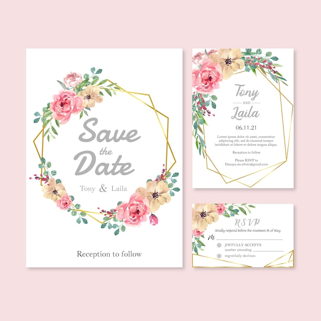 Matrimonio floreale della carta dell'invito del giardino della carta di nozze felice, dettaglio di rsvp.