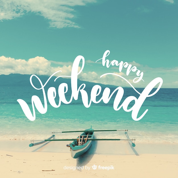 Free Vector | Happy weekend lettering with photography background