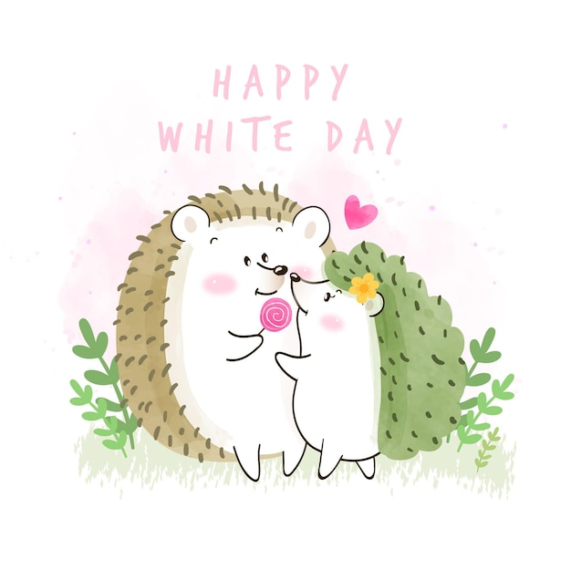 Free vector happy white day illustration with hedgehogs