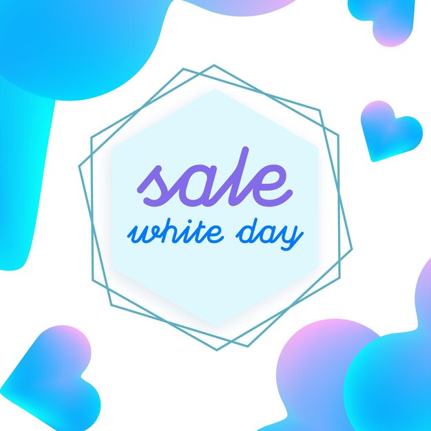 Happy White Day Sale Neon Blue Hearts White Background Social Media Design Banner