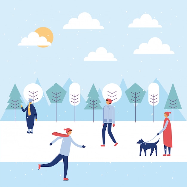 Бесплатное векторное изображение Счастливые зимние люди отдыхают