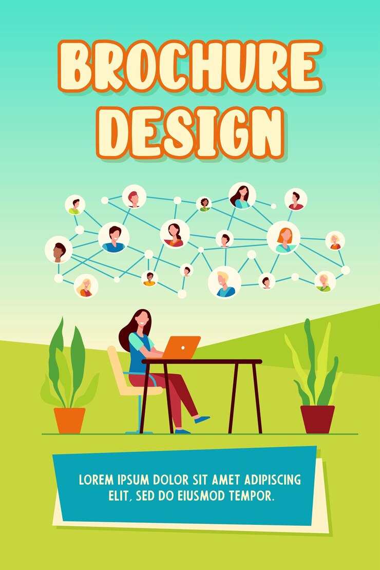 Free Vector happy woman chatting with friends online brochure template