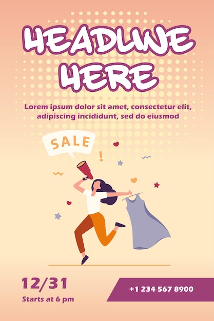 Happy woman holding dress for sale flyer template