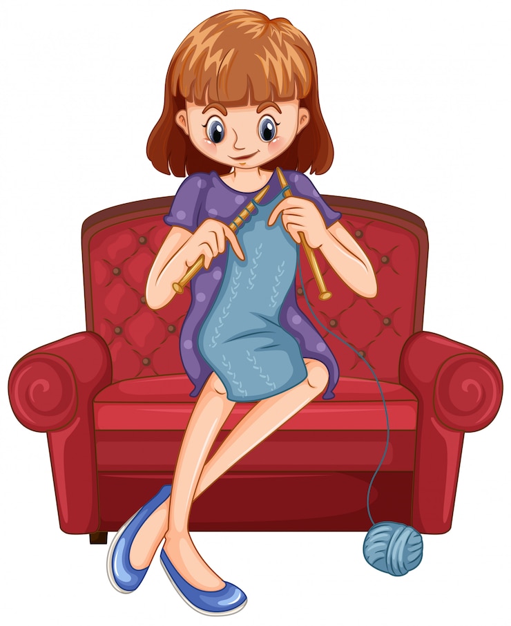 मुफ़्त वेक्टर happy woman knitting on white background