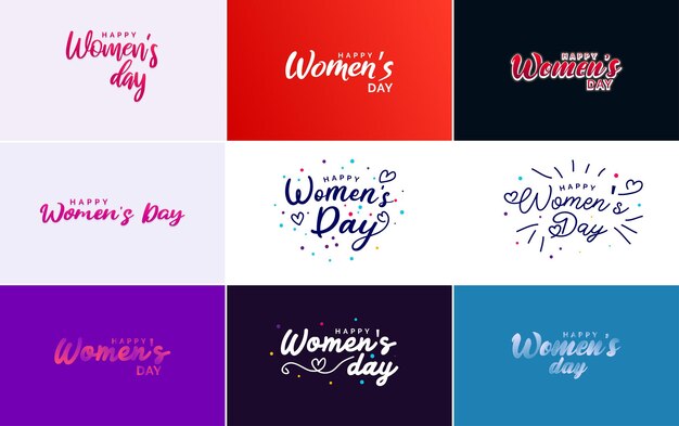 Happy woman's day handwritten lettering set for use in greeting or invitation cards festive tags and posters modern calligraphy collection on white background