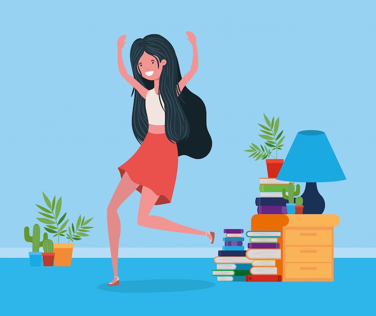 Free Vector happy woman in study room 