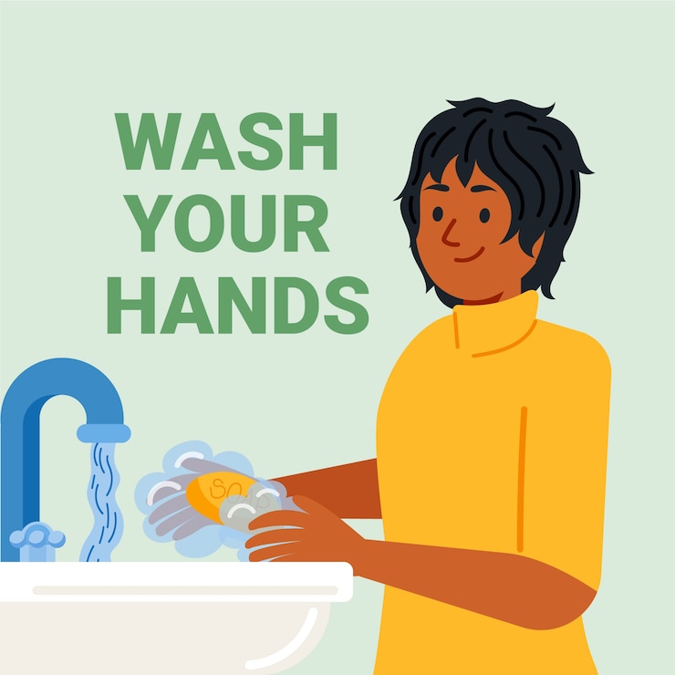 Free Vector happy woman washing her hands indoors