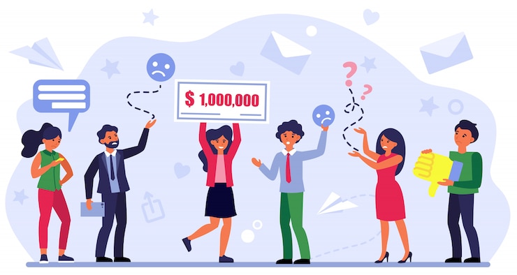 Free Vector happy woman winning money prize