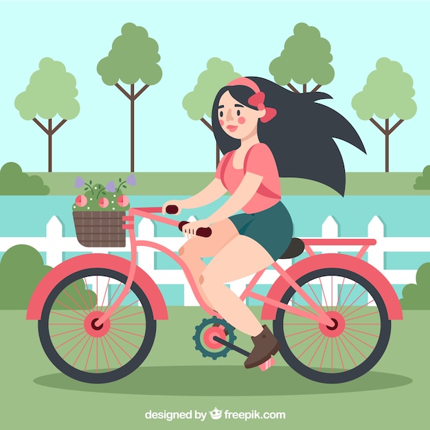 Free vector happy woman with lovely bike