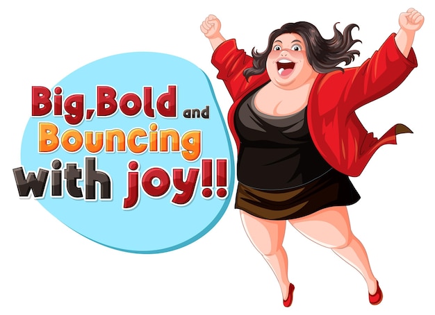 Free vector happy woman with text big bold and bouncing with joy