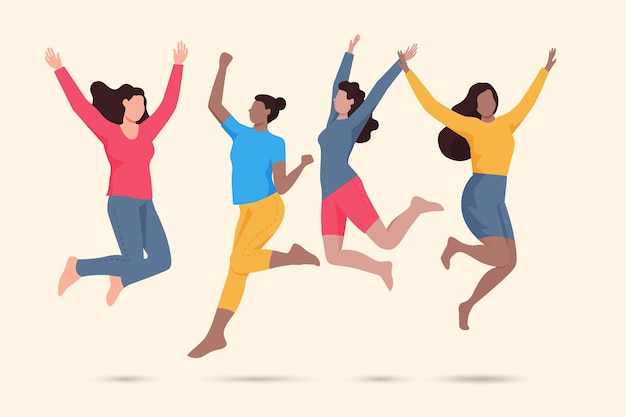 Free vector happy women jumping youth day event