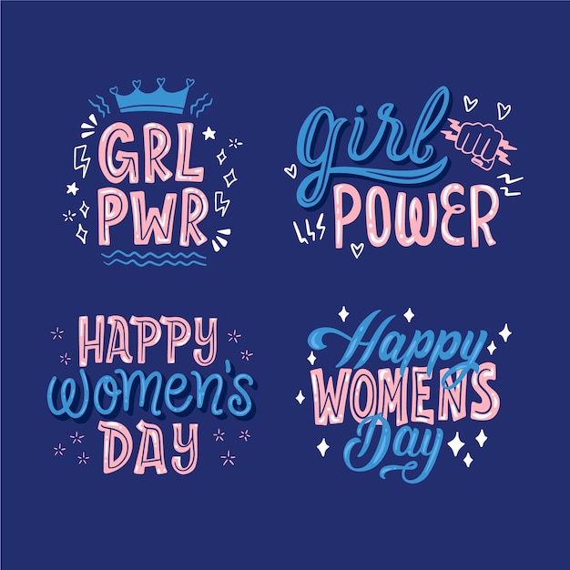 Free vector happy women's day lettering badge collection