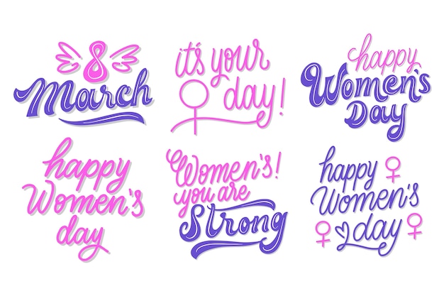 Free vector happy women's day lettering label collection