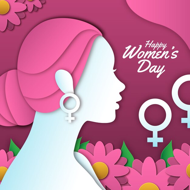 Happy women's day in paper style with colorful flowers