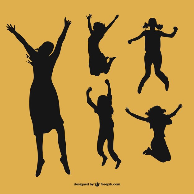 Happy women silhouettes set