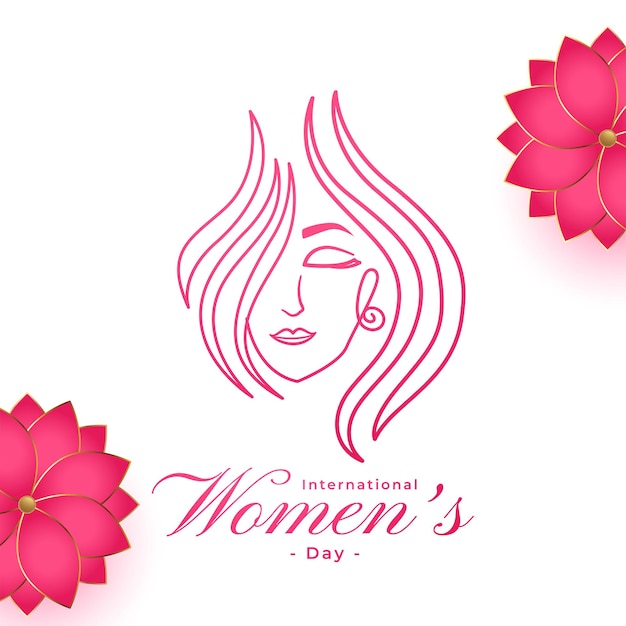 Free vector happy womens day celebration card with flowers and line face