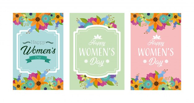 Happy womens day greeting card with flowers