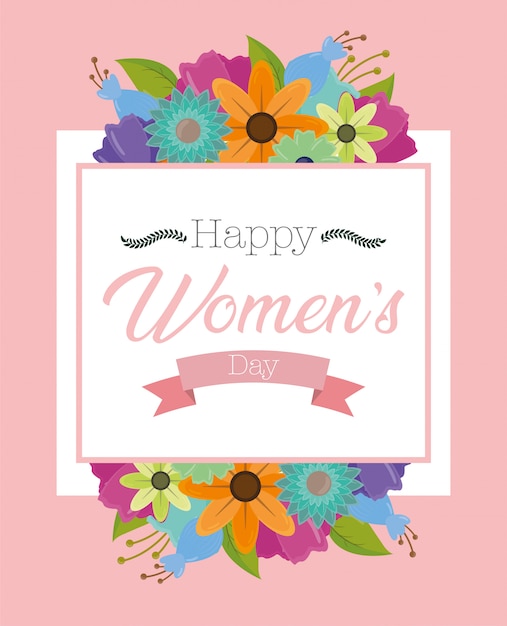 Free vector happy womens day greeting card with flowers