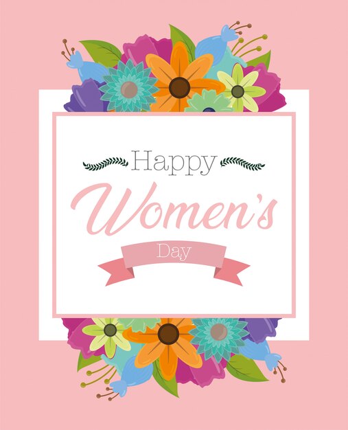 Happy womens day greeting card with flowers