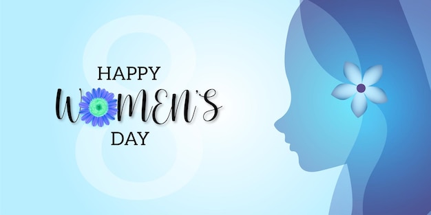 Happy Womens Day Greetings Blue Flowers Background Social Media Design Banner