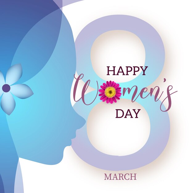 Happy Womens Day Greetings Purple Flower Blue White Background Social Media Design Banner