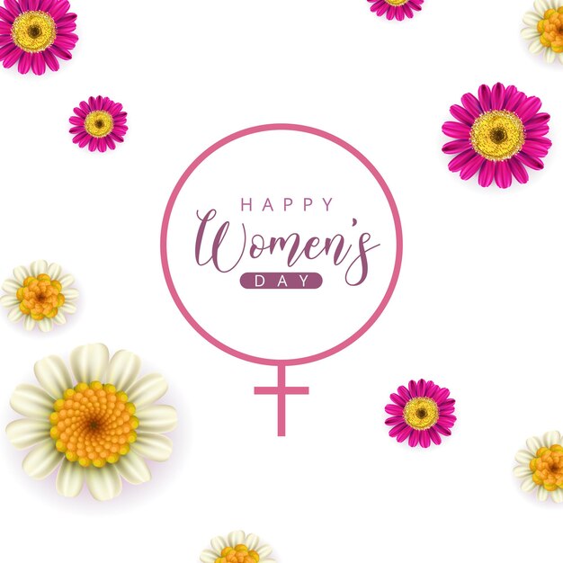 Happy Womens Day Greetings Purple White Flowers Background Social Media Design Banner