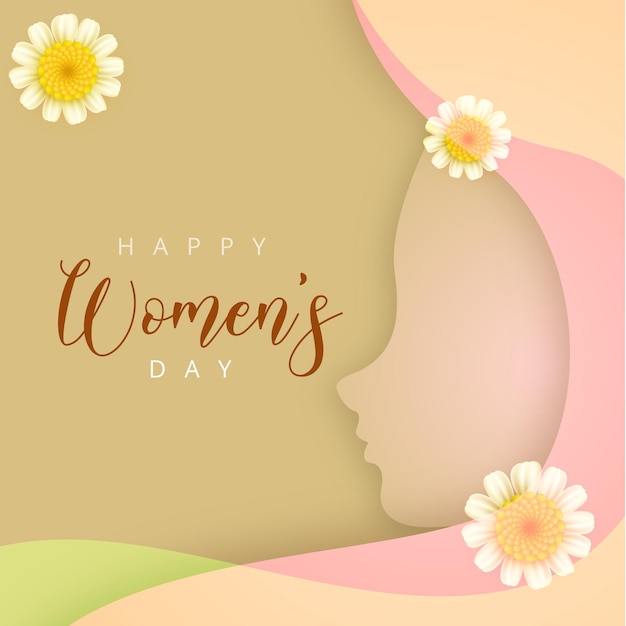 Vettore gratuito happy womens day greetings fiori bianchi sfondo rosa marrone social media design banner